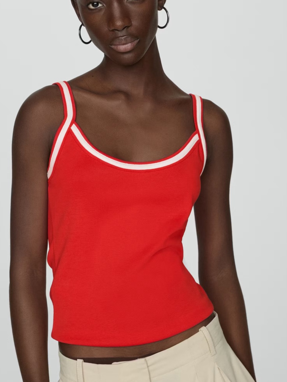 Mango Red Tank Top with White-Trim Straps